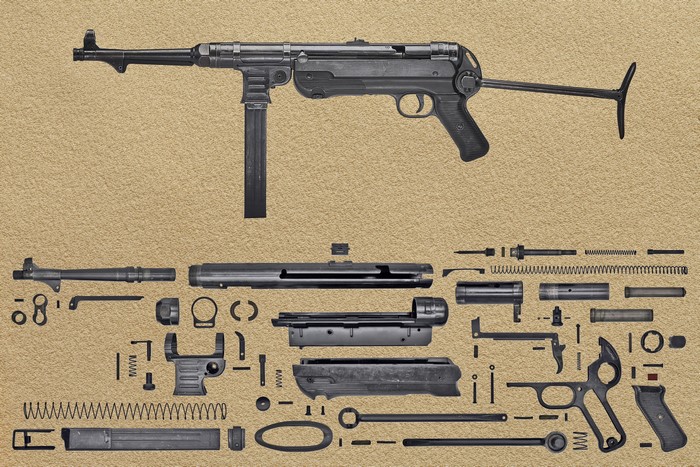 Disassembled MP-40 German 9mm Assault Rifle
