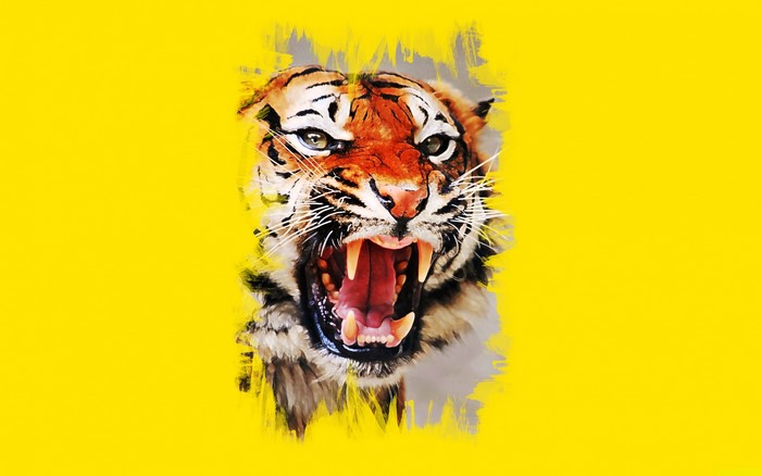 Tiger roaring with open mouth, painted style