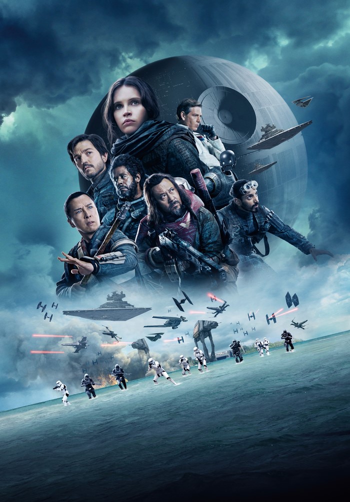 Rogue One: A Star Wars Story Poster with Characters and Death Star