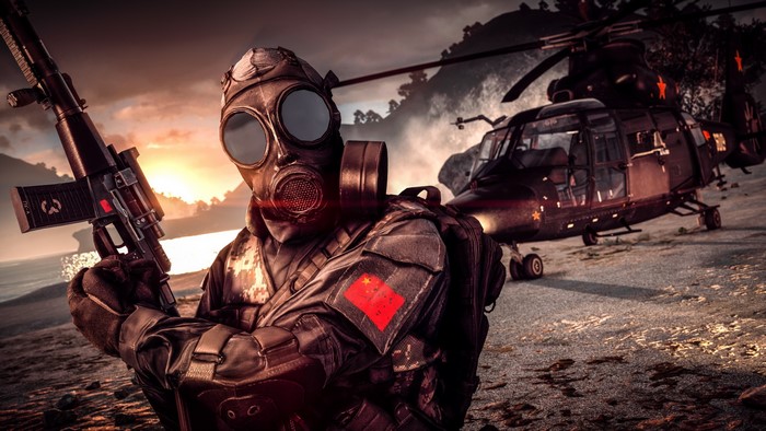 Soldier with gas mask and assault rifle from Battlefield 4