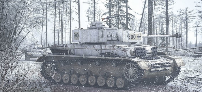German PzKpfw IV tanks in a snowy forest