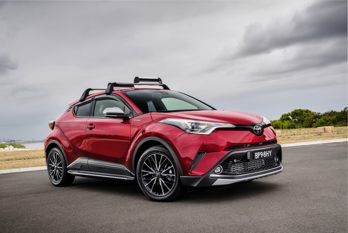 Red Toyota C-HR with Roof Racks