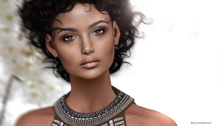 Woman with curly hair and necklace