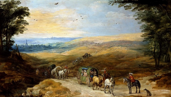 Landscape with Travelers and Horse-Drawn Carriages