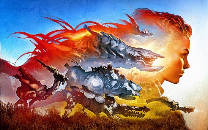 Aloy and robotic creatures from Horizon Zero Dawn