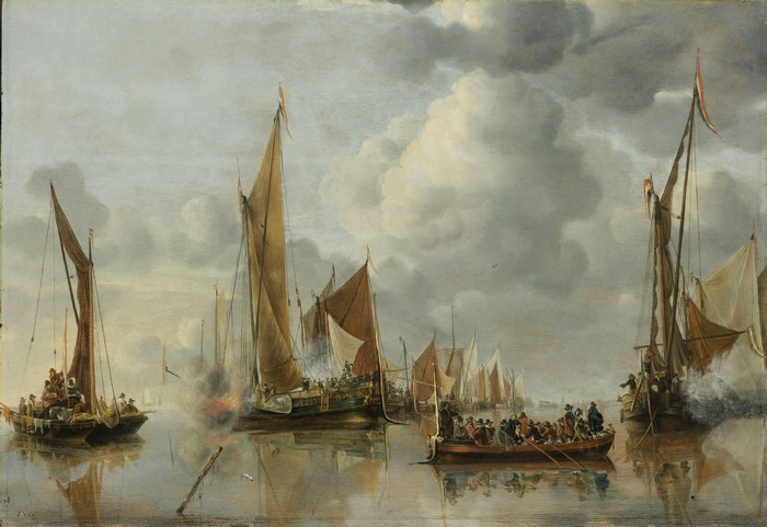 The State Barge Saluted by the Home Fleet by Jan van de Cappelle