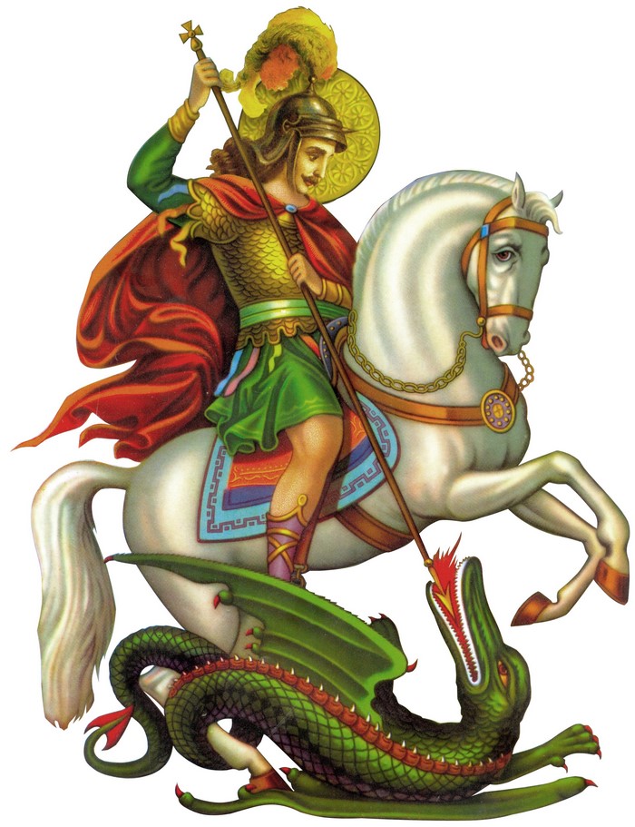 Saint George on horseback fighting a dragon