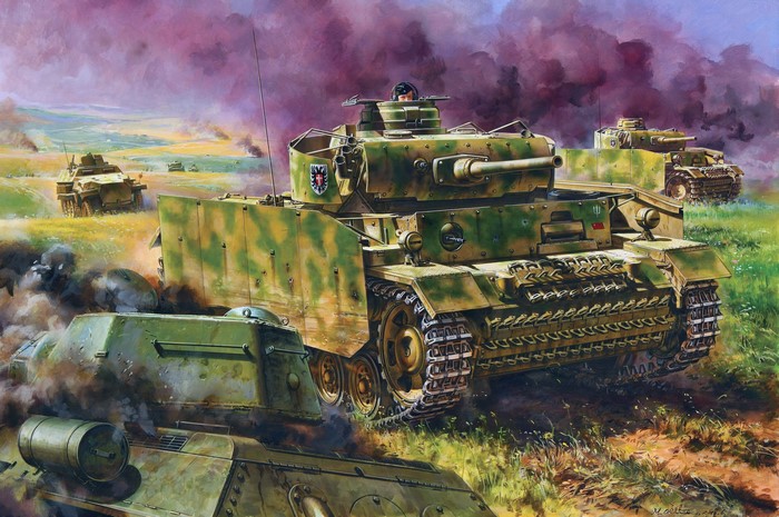 German Pz.Kpfw.III Ausf.M Tanks in Battle Painting
