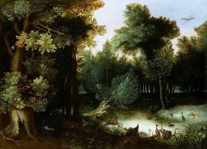 A Stag Hunt at a Pool in a Forest by Jan Brueghel The Elder