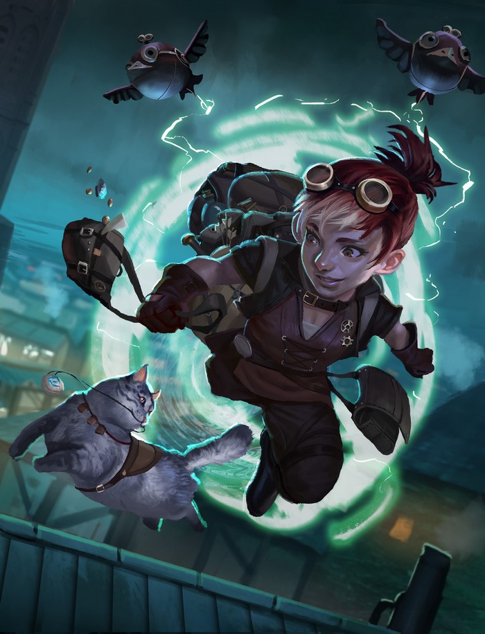 Goblin girl and cat portal jumping in Hearthstone