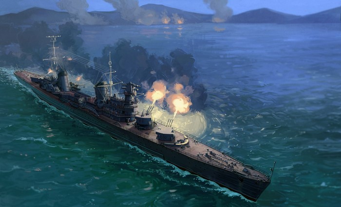 Cruiser Molotov firing in the sea