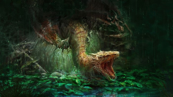 Dragon roaring in the rain