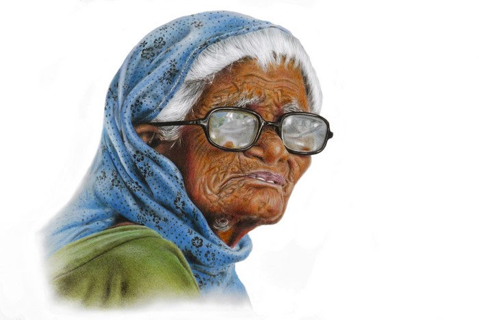 4K Old woman with glasses, painting art