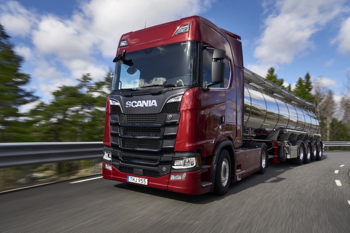 Red Scania S 650 Tanker Truck in Motion