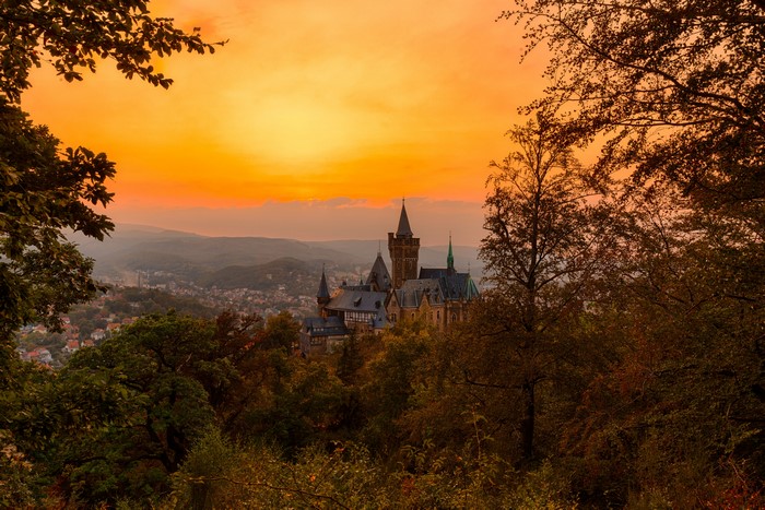 Wernigerode Castle during Autumn Sunset in Germany