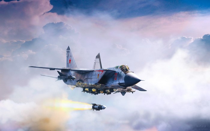 MiG-31B interceptor-fighter fires R-33 missile