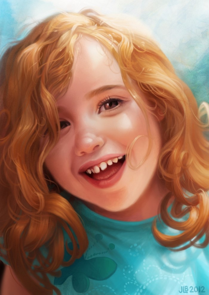Painting of a smiling redhead girl