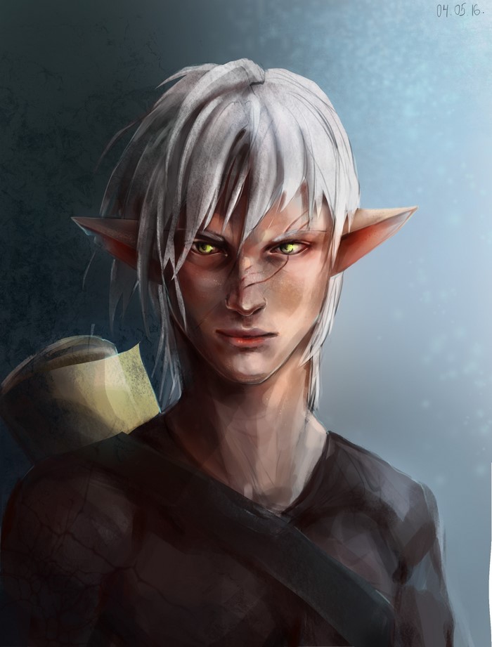 Elf man with white hair and green eyes