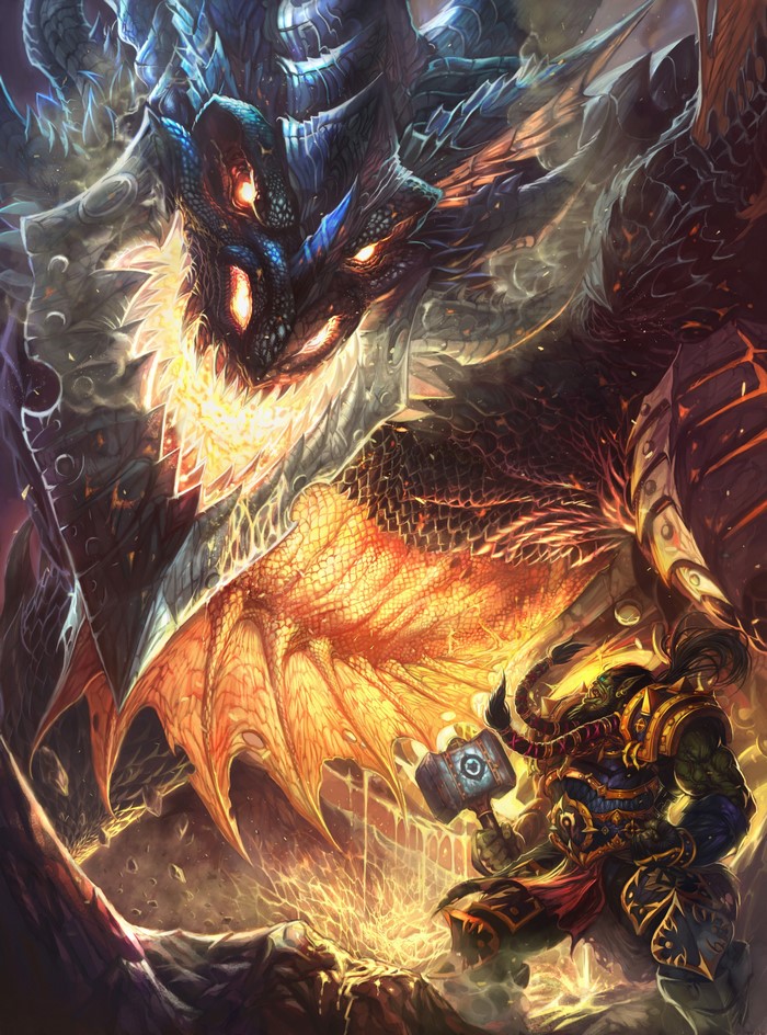 Thrall from World of Warcraft fighting Deathwing