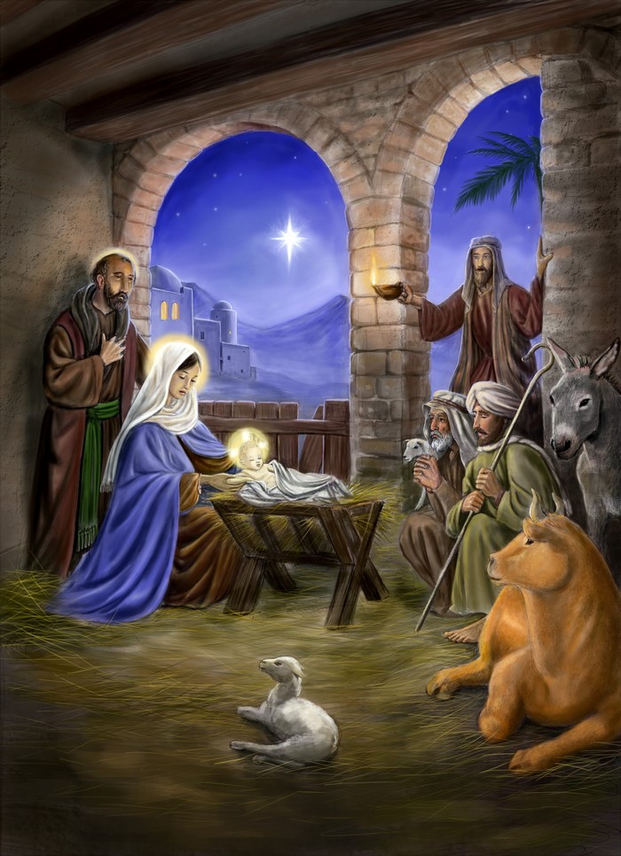 The Nativity Scene with Baby Jesus and Shepherds