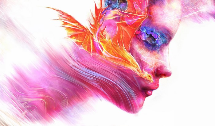 Woman with dragon on her head
