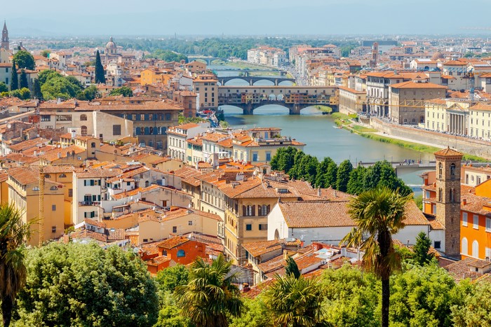 Florence, Italy cityscape with Arno River and Ponte Vecchio