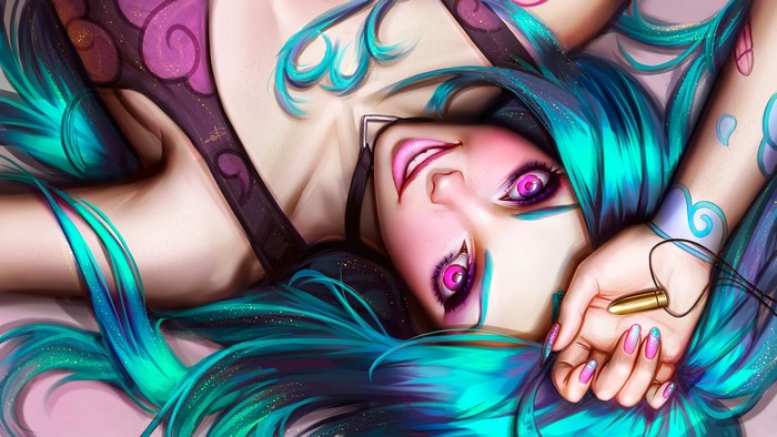 Jinx from League of Legends with Vibrant Blue Hair 4K