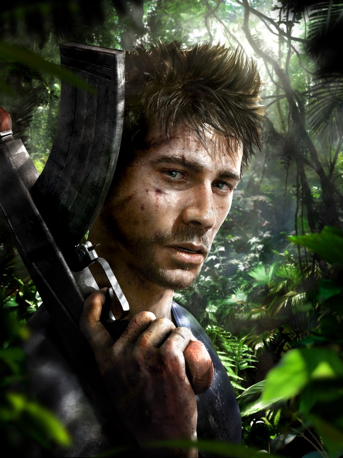 Man with assault rifle in jungle