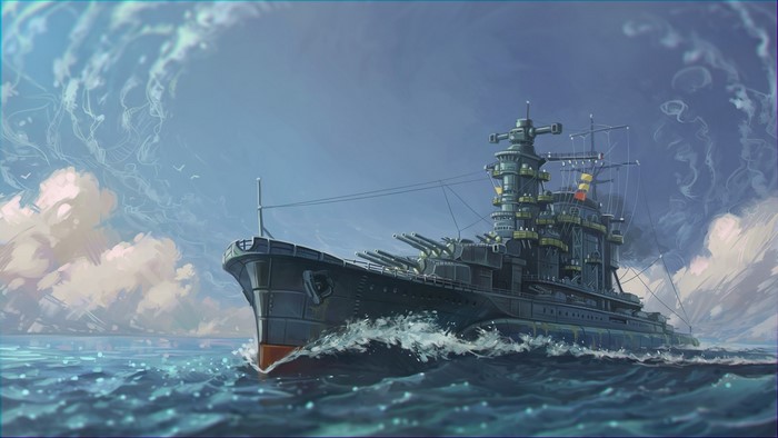 Battleship sailing on the ocean