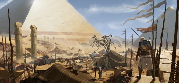 Assassin's Creed Origins: Warrior in Egyptian Desert Camp