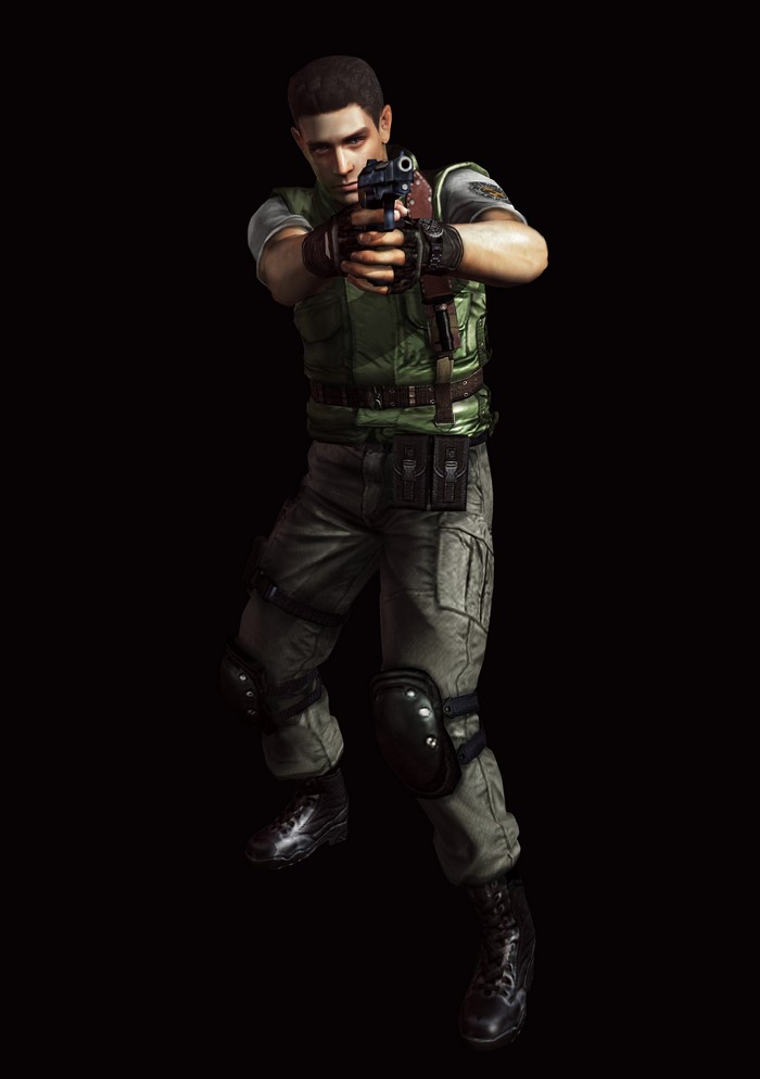 Chris Redfield from Resident Evil holding a pistol