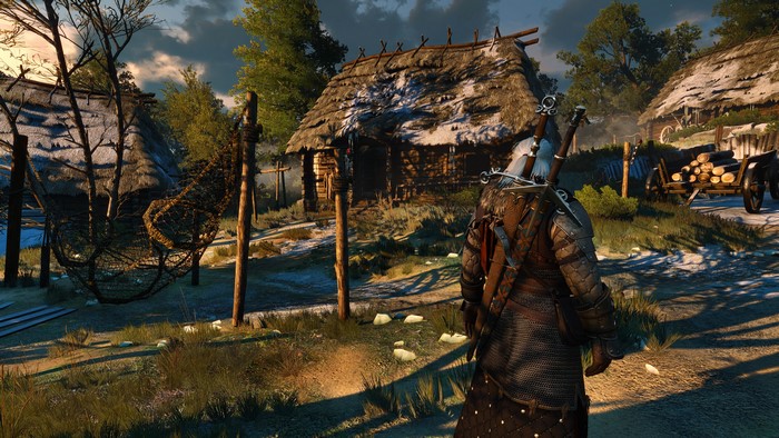 Geralt from The Witcher 3: Wild Hunt in a village