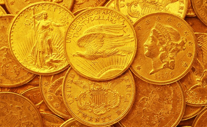 Pile of American Twenty Dollar Gold Coins