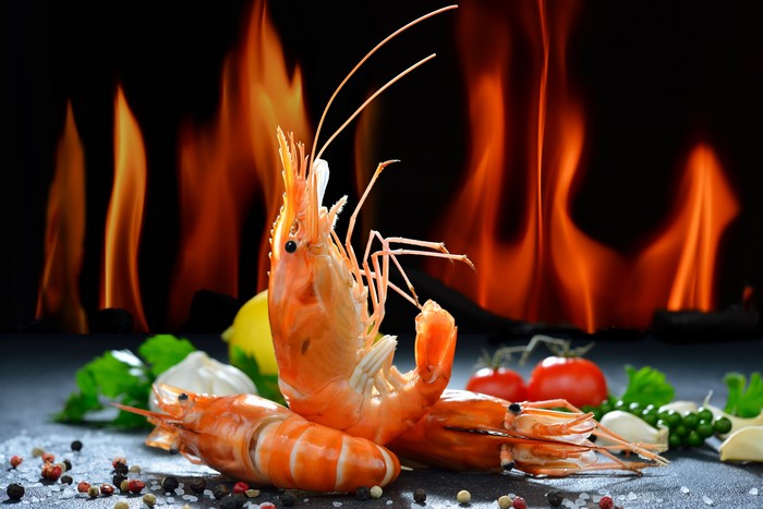 Shrimp with Flames and Ingredients