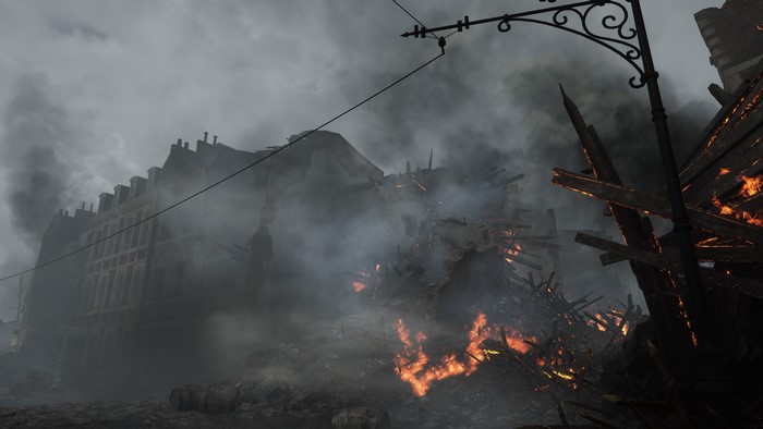 Battlefield 1 ruins with fire and smoke