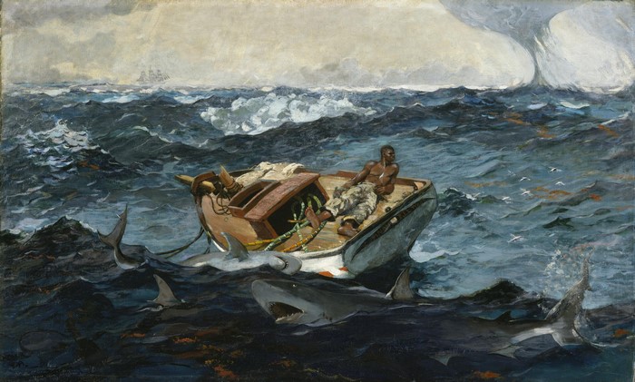 The Gulf Stream by Winslow Homer with Sharks and a Boat