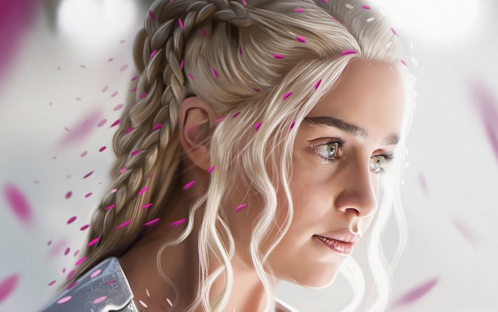 Daenerys Targaryen from Game of Thrones with pink petals