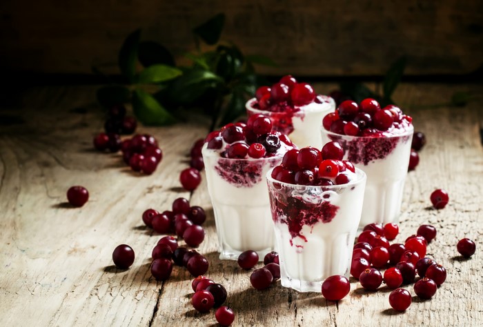 Dessert with Cranberries in Highball Glasses