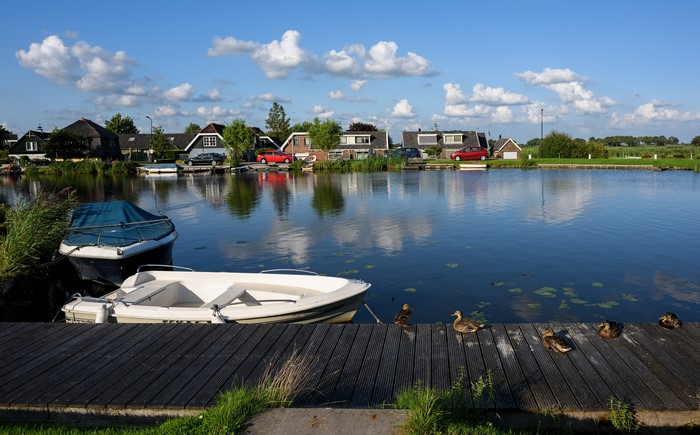 Boats and Ducks on a Canal in De Hoef, Netherlands