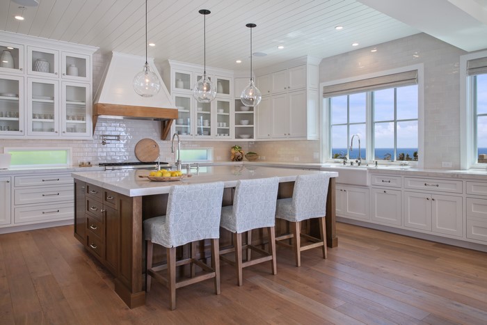 Kitchen with island and ocean view