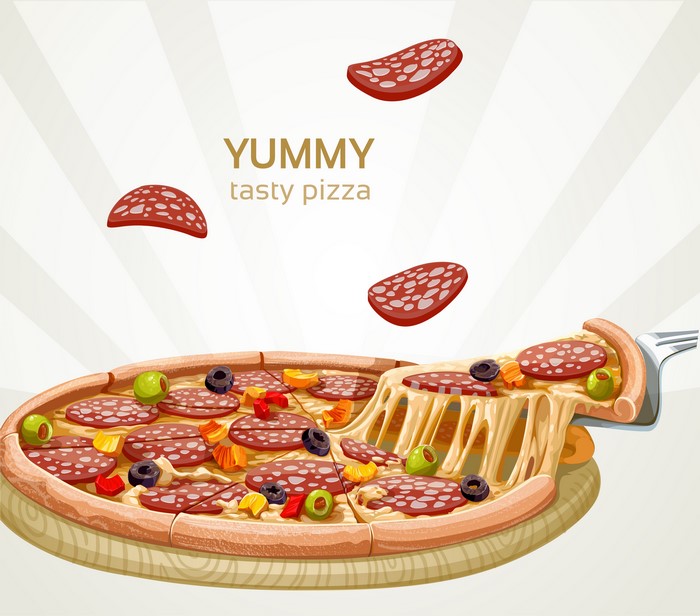 Yummy tasty pizza with sausage and olives