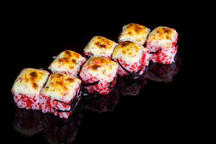 4K Sushi Rolls with Red Caviar and Cheese