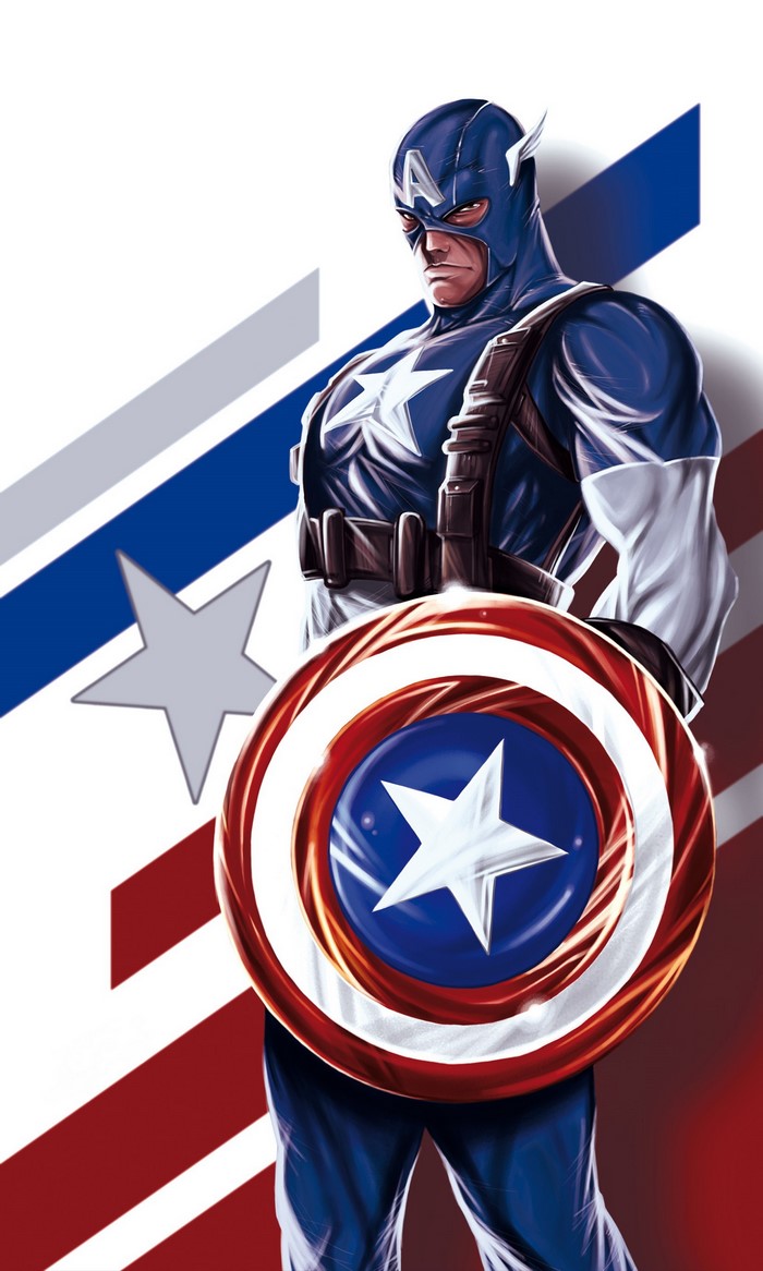 Captain America from Marvel Comics holding his shield
