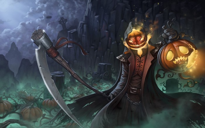 Pumpkin Reaper with Scythe and Lantern