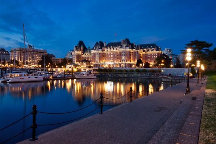 Fairmont Empress Hotel and Inner Harbour at Dusk, Victoria