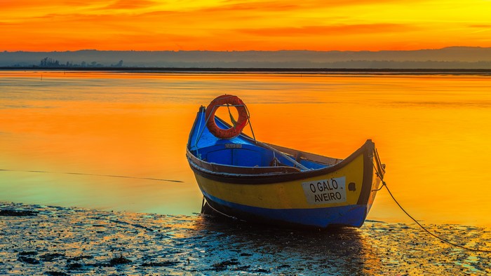 Boat in Aveiro, Portugal at Sunset