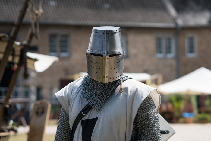 Knight in full armor and helmet
