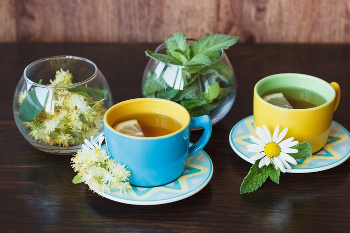 Tea with linden flowers and mint