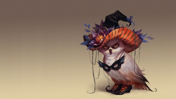 Halloween Owl Wearing a Witch Hat and Mask