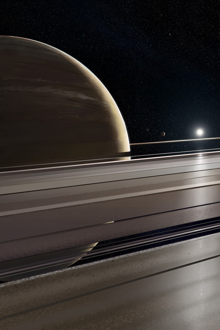 Saturn planet with rings and moons in space